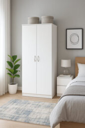 Home Treats White Wooden 2 Door Wardrobe Closet With Shelf & Hanging Rail - thumbnail 6