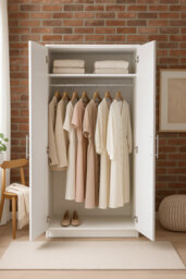 Home Treats White Wooden 2 Door Wardrobe Closet With Shelf & Hanging Rail - thumbnail 7