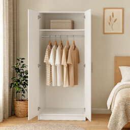 Home Treats White Wooden 2 Door Wardrobe Closet With Shelf & Hanging Rail - thumbnail 4