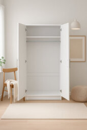 Home Treats White Wooden 2 Door Wardrobe Closet With Shelf & Hanging Rail - thumbnail 5