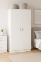 Home Treats White Wooden 2 Door Wardrobe Closet With Shelf & Hanging Rail - thumbnail 8