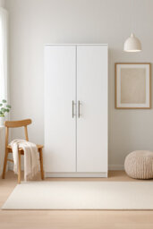 Home Treats White Wooden 2 Door Wardrobe Closet With Shelf & Hanging Rail - thumbnail 9
