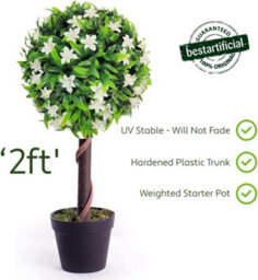 Best Artificial 2Ft / 60Cm White Lily Ball Tree Plant Garden Office Conservatory Tropical Indoor Outdoor - thumbnail 3