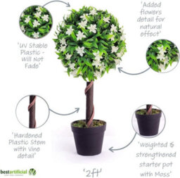 Best Artificial 2Ft / 60Cm White Lily Ball Tree Plant Garden Office Conservatory Tropical Indoor Outdoor - thumbnail 4