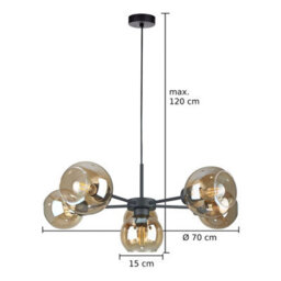 Luminosa Lighting Luminosa Kaliope Multi Arm Pendant Ceiling Light Black Amber Glass Shade 6X E27 - thumbnail 3