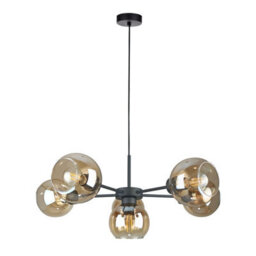 Luminosa Lighting Luminosa Kaliope Multi Arm Pendant Ceiling Light Black Amber Glass Shade 6X E27 - thumbnail 1