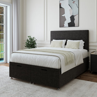 Bedmaster Charcoal Linen Ottoman Divan Base And Plain Headboard Small Double - image 1