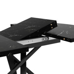 Btm Round Extendable Dining Table 100 140Cm Marble Look With Black X Metal Frame, Kitchen Or Breakfast Table 75.5Cm Height - thumbnail 8