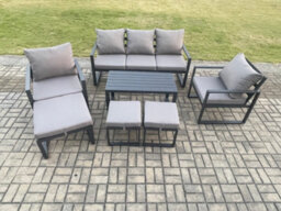 Fimous Aluminium 7 Pieces Garden Furniture Sofa Set With Cushions 8 Seater Outdoor Patio Set - thumbnail 1