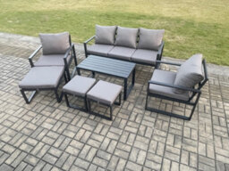 Fimous Aluminium 7 Pieces Garden Furniture Sofa Set With Cushions 8 Seater Outdoor Patio Set - thumbnail 2