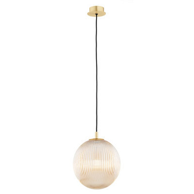 Luminosa Lighting Luminosa Paloma 25Cm Globe Pendant Ceiling Light Honey Lister (Fluted), Brushed Brass - image 1