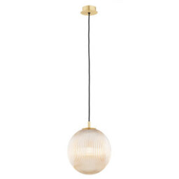 Luminosa Lighting Luminosa Paloma 25Cm Globe Pendant Ceiling Light Honey Lister (Fluted), Brushed Brass - thumbnail 1