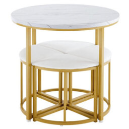Abrihome Modern Luxury Dining Set: White Mdf Tabletop, Gold Iron Frame & Velvet Chairs, 4-Piece Elegant Dining Group - thumbnail 4
