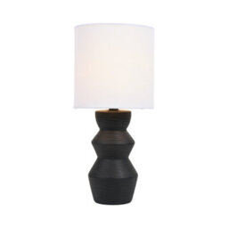 Deenz Sleek Zaya Modern Lamp Ceramic Base Minimalist Shape 3-Tier Drum Shade Fixture Indoor Lighting Solution Decor Black 35X16 Cm