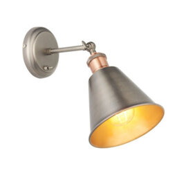 Wall Light Aged Pewter & Aged Copper Plate 10W Led E27 Living Room E10179