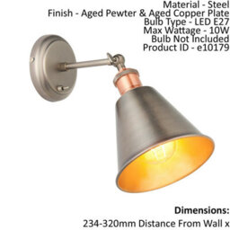 Wall Light Aged Pewter & Aged Copper Plate 10W Led E27 Living Room E10179 - thumbnail 2