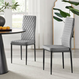 Furniturebox Uk 4X Milan Grey Hatched Velvet Dining Chairs Black Legs - thumbnail 1