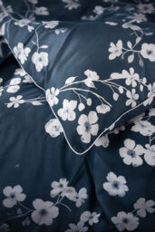 The Lyndon Company Petite Fleure Cotton Navy Duvet Cover Set Blossom Floral Print Bedding With Elegant Piped Finish - thumbnail 3
