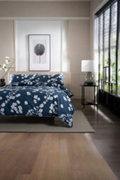 The Lyndon Company Petite Fleure Cotton Navy Duvet Cover Set Blossom Floral Print Bedding With Elegant Piped Finish - thumbnail 4