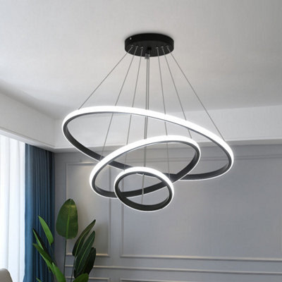 Pheashine Black Circle 3-Ring Ceiling Pendant Light,3 Color 3000K/4500K/6500K, For Dining Room Kitchen Island Living Room - image 1