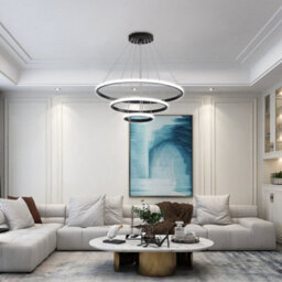 Pheashine Black Circle 3-Ring Ceiling Pendant Light,3 Color 3000K/4500K/6500K, For Dining Room Kitchen Island Living Room - thumbnail 2