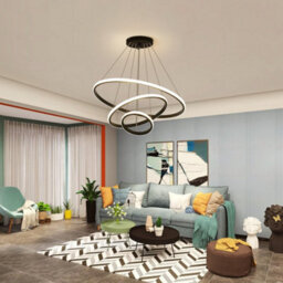 Pheashine Black Circle 3-Ring Ceiling Pendant Light,3 Color 3000K/4500K/6500K, For Dining Room Kitchen Island Living Room - thumbnail 3