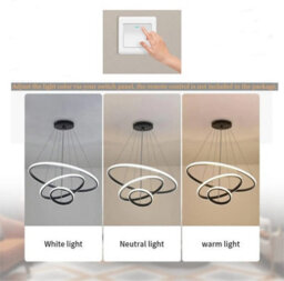 Pheashine Black Circle 3-Ring Ceiling Pendant Light,3 Color 3000K/4500K/6500K, For Dining Room Kitchen Island Living Room - thumbnail 4
