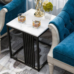 Fativo 40W X 45H Cm Minimalism Sintered Stone Marble Side Table White Top Black Frame End Side Coffee Tables