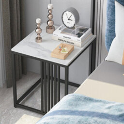 Fativo 40W X 45H Cm Minimalism Sintered Stone Marble Side Table White Top Black Frame End Side Coffee Tables - thumbnail 7