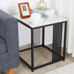 Fativo 40W X 45H Cm Minimalism Sintered Stone Marble Side Table White Top Black Frame End Side Coffee Tables - thumbnail 6