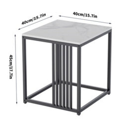 Fativo 40W X 45H Cm Minimalism Sintered Stone Marble Side Table White Top Black Frame End Side Coffee Tables - thumbnail 2