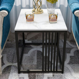 Fativo 40W X 45H Cm Minimalism Sintered Stone Marble Side Table White Top Black Frame End Side Coffee Tables - thumbnail 9