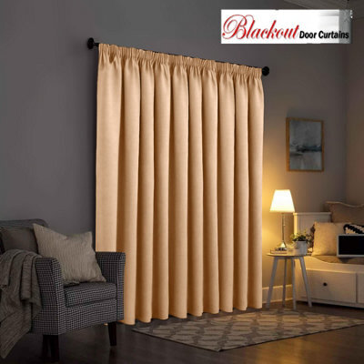 Ameha Beige 230 Gsm Plain Thermal Blackout Pencil Pleat Door Curtain For Bedroom Single Panel Energy Saving 66'' X 84'' Uk - image 1