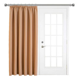 Ameha Beige 230 Gsm Plain Thermal Blackout Pencil Pleat Door Curtain For Bedroom Single Panel Energy Saving 66'' X 84'' Uk - thumbnail 2