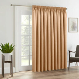 Ameha Beige 230 Gsm Plain Thermal Blackout Pencil Pleat Door Curtain For Bedroom Single Panel Energy Saving 66'' X 84'' Uk - thumbnail 3