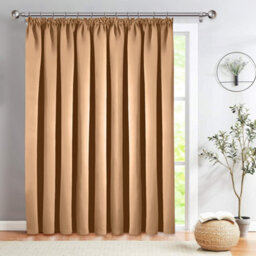 Ameha Beige 230 Gsm Plain Thermal Blackout Pencil Pleat Door Curtain For Bedroom Single Panel Energy Saving 66'' X 84'' Uk - thumbnail 5