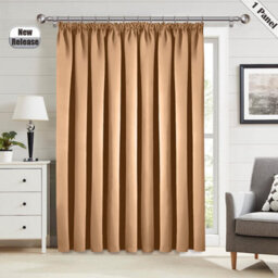 Ameha Beige 230 Gsm Plain Thermal Blackout Pencil Pleat Door Curtain For Bedroom Single Panel Energy Saving 66'' X 84'' Uk - thumbnail 6