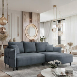 Sycylia Modern Corner Sofa Bed With Storage Wooden Frame Pine Slats Chipboard Hdf Freestanding 244X165Cm Grey Right - thumbnail 1