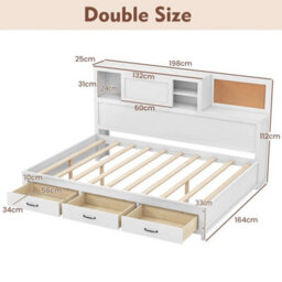 Daybed Frame Double Guest Bed With 3 Storage Drawers & Cork Board - thumbnail 2
