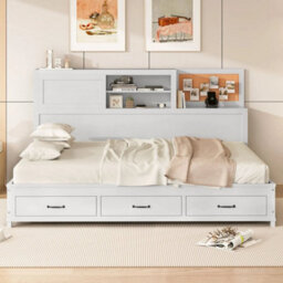 Daybed Frame Double Guest Bed With 3 Storage Drawers & Cork Board - thumbnail 6