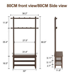 Yqjjgl Solid Wood Coat Rack With Shoe Bench And 2-Tier Storage Shelves Walnut 80Cm Clothes Rail Clothes Rack - thumbnail 7
