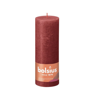 Delicate Red Bolsius Rustic Shine Pillar Candle. Unscented. H19 Cm