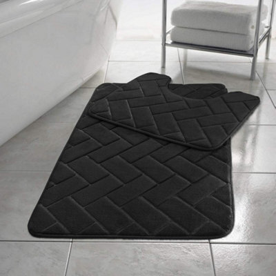 Homes & Linen Block Bricks Bath Mat Set Non Slip Pedestal Set Extra Absorbent 100% Memory Foam Bathroom Toilet Mat Rug Set