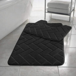 Homes & Linen Block Bricks Bath Mat Set Non Slip Pedestal Set Extra Absorbent 100% Memory Foam Bathroom Toilet Mat Rug Set