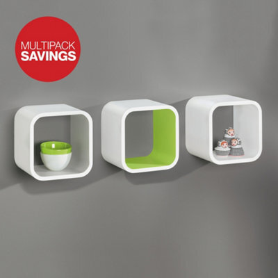 RB UK Shelf Depot Green Floating Wall Cube Shelf (L)225mm (D)225mm, Pack Of 2 - image 1