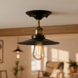 Vintage Black Ceiling Light E27 Base Metal Lampshade Semi Flush Mount Ceiling Lamp Fixture For Living Room - thumbnail 5