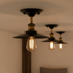 Vintage Black Ceiling Light E27 Base Metal Lampshade Semi Flush Mount Ceiling Lamp Fixture For Living Room - thumbnail 7