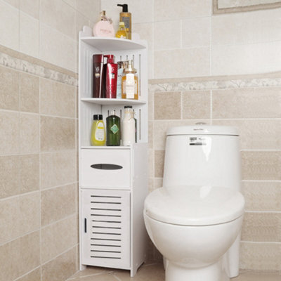 Darphe White Corner-Style Wood-Plastic Panel 4-Layer Bathroom Cabinet With Shelves - image 1