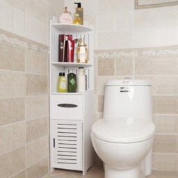 Darphe White Corner-Style Wood-Plastic Panel 4-Layer Bathroom Cabinet With Shelves