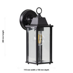 First Choice Lighting Chatham - Black & Glass Panelled Outdoor Wall Lantern Light - thumbnail 6